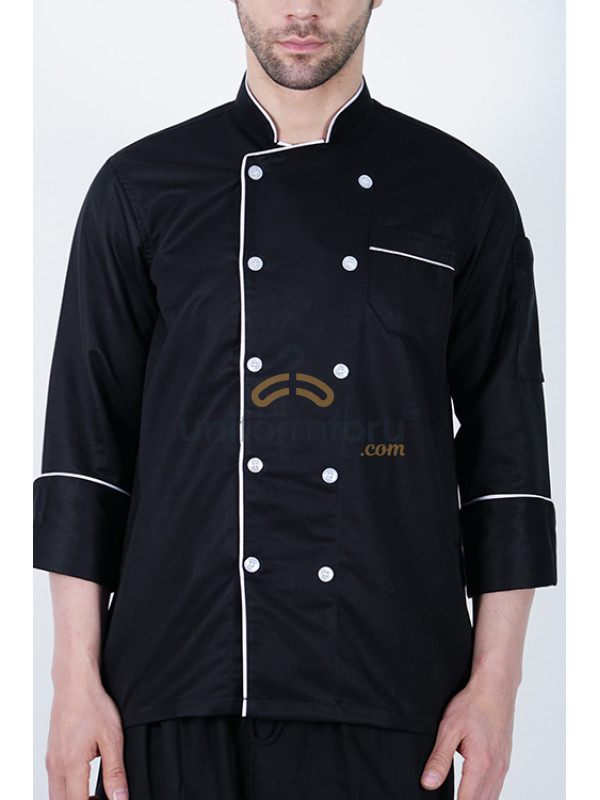 Chef coat Deluxe Black- White Trim