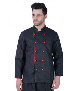 Chef coat Deluxe Black- Red Trim