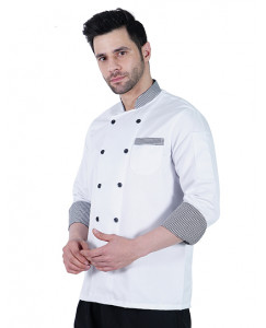 Chef coat Deluxe White- Check Collar
